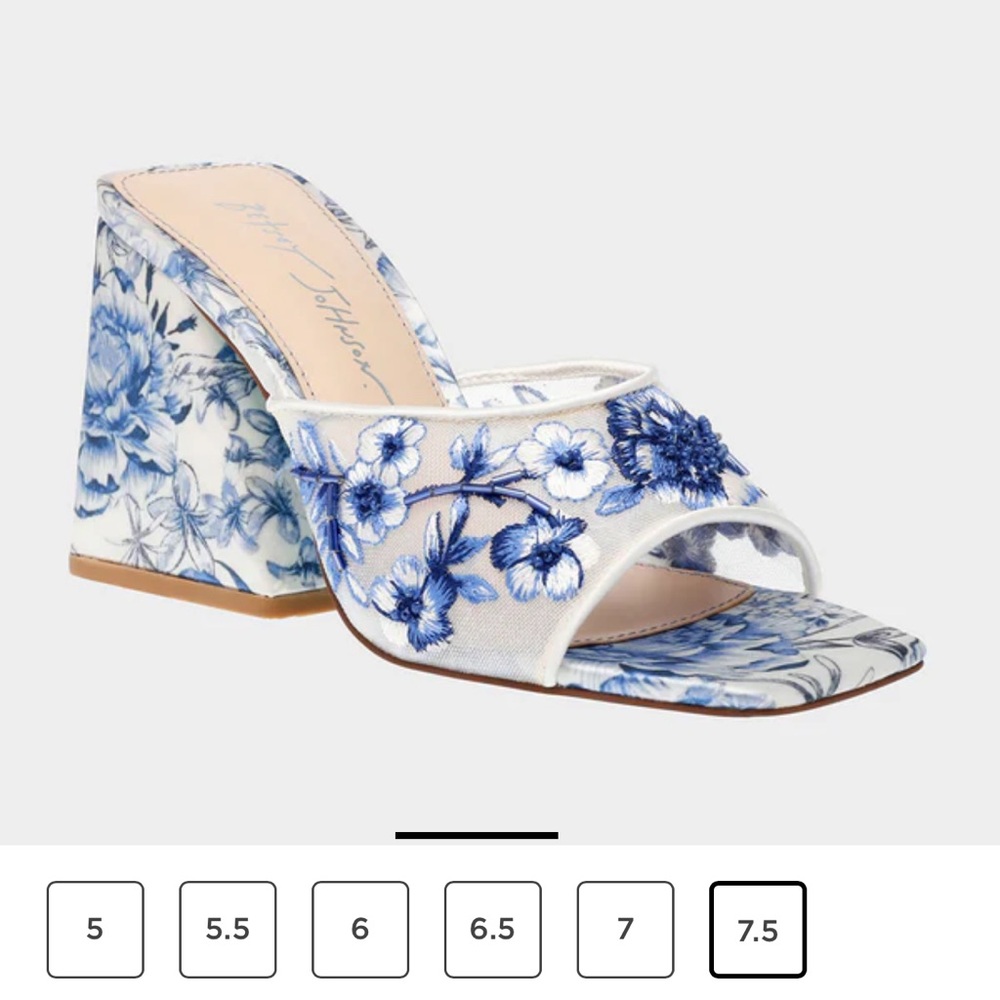 Betsey Johnson flights of fancy ruffle blue heel 7.5
